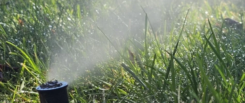 Sprinkler head in grass being blown out in Longmont, CO.