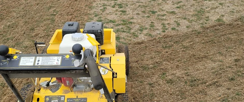 Slit seeding a lawn in Longmont, CO.