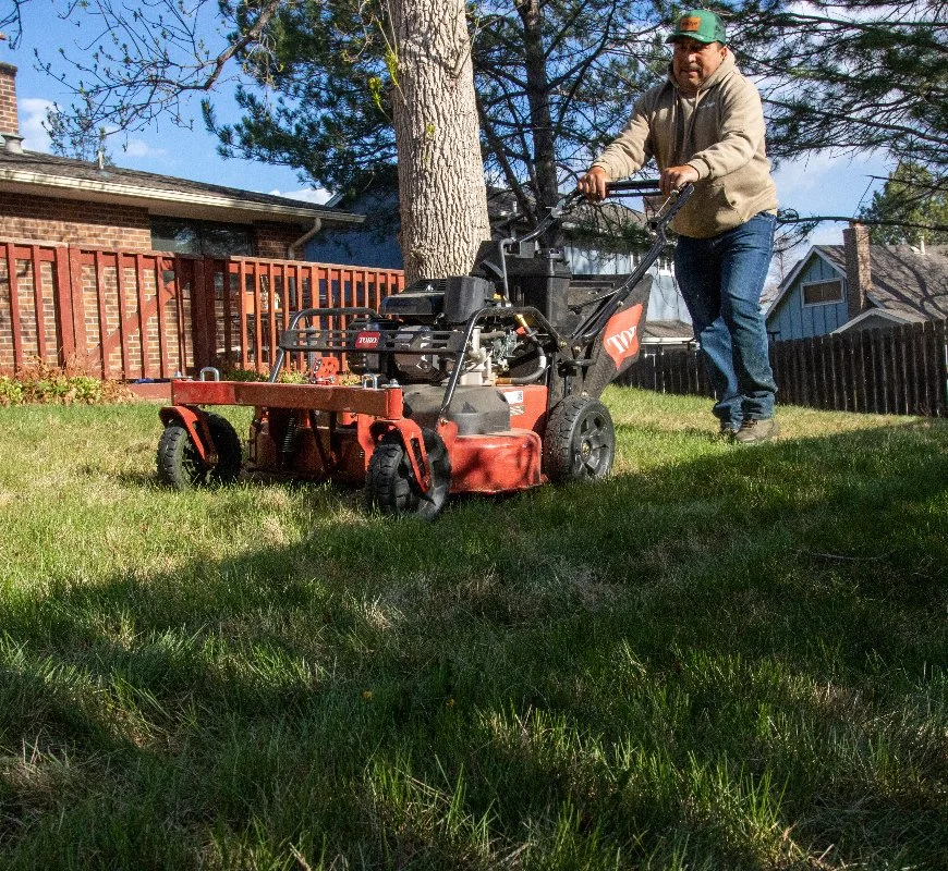 Lawn mowing process in Longmont, CO.